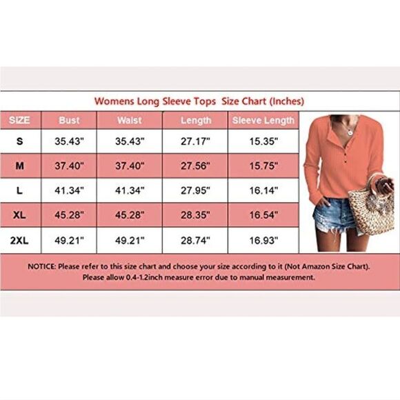 Glanzition Womens Tops Casual V Neck Button Up Loose Waffle Knit Tunic Henley M - Picture 12 of 16